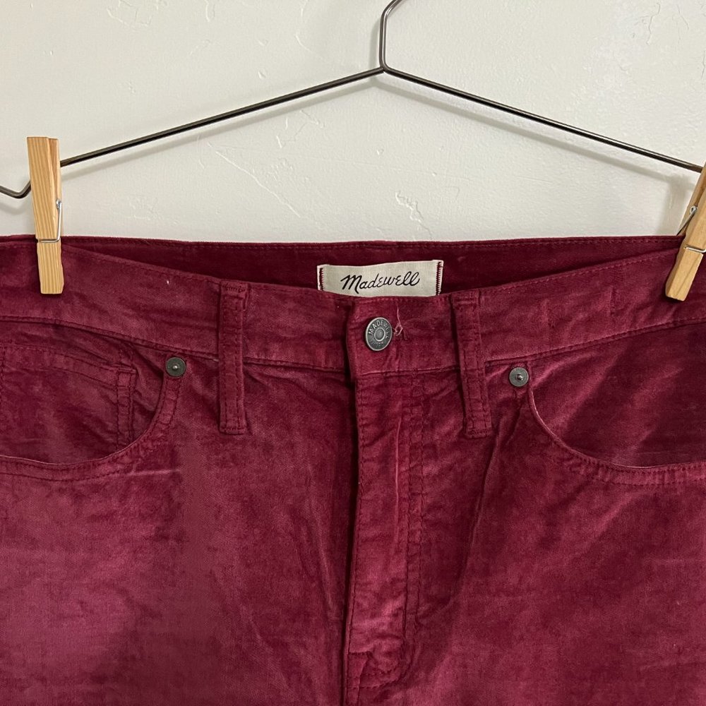 Madewell 10" High Rise Skinny Velvet Pant Burgundy Red